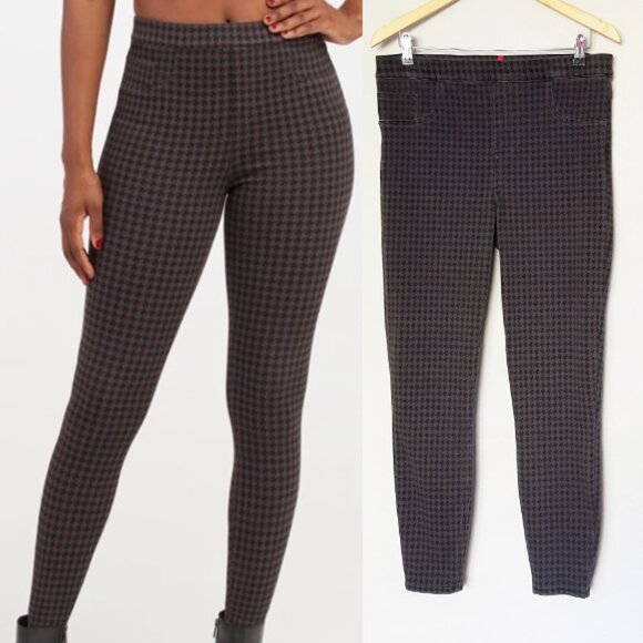 SPANX Jean-ish® Ankle Leggings Pull On Pants XL Houndstooth Black Gray Stretch - Picture 3 of 15